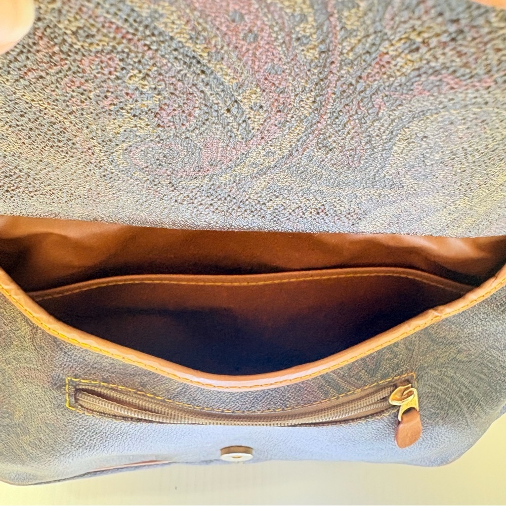 Vintage Longchamp Paisley Canvas Leather Messenger Bag Crossbody Satchel  Saddle - Picture 8 of 14